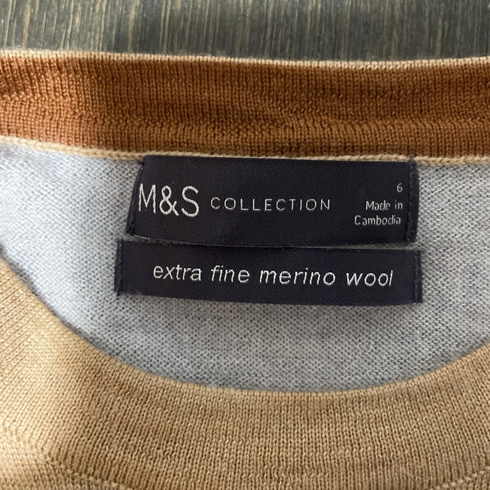 Marks and Spencer Merino Wool Light Brown and Grey Sweater - Picture 4 of 13